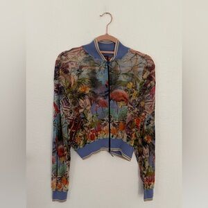 Jean Paul Gaultier Flamingo Mesh Cropped Bomber Jacket